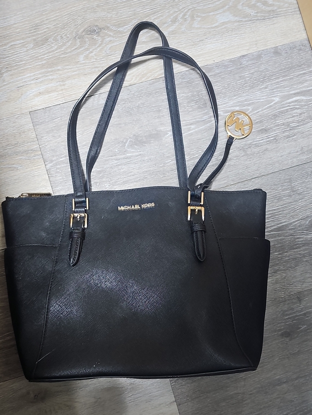 Michael Kors Black Saffiano Leather Tote with Gold Hardware